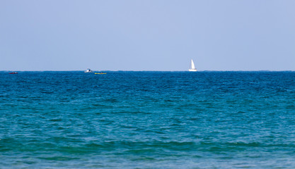 Fototapeta premium Yacht and other boats in Mediterranean Sea