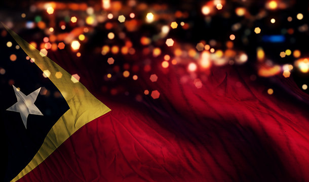 Timor Leste National Flag Light Night Bokeh Abstract Background