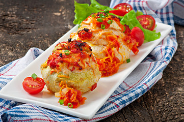 Squash stuffed with vegetables and meat