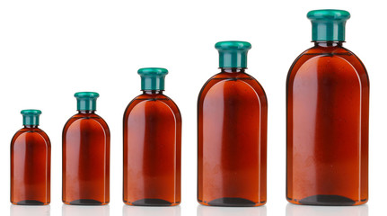 Evolution concept.Cosmetic bottles isolated on  white