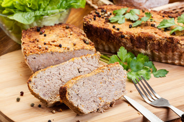 Traditional delicious meat pate with vegetables