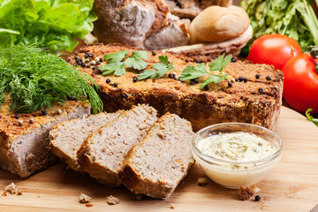 Traditional delicious meat pate with vegetables
