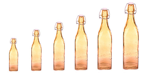 Evolution concept.Colorful bottles isolated on white