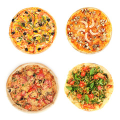 Collage of different pizza isolated on white