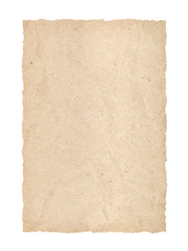 kraft page with torn edges on an isolated white background