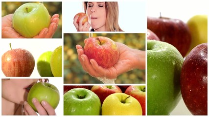 apple montage including fruits and healthy young women