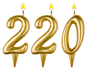 candles number two hundred twenty isolated on white background