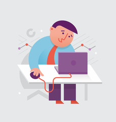 Working at the laptop