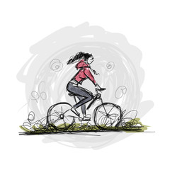 Girl cycling, sketch for your design