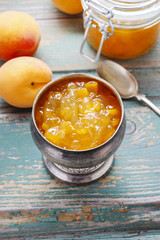 Vintage silver goblet of peach jam