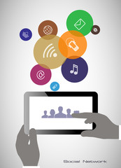 Tablet in his hands. Concept of communication in the network.