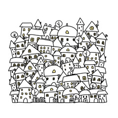 Fototapeta premium Winter city sketch, background for your design