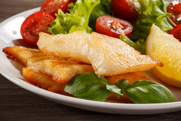 Fish dish - fried halibut and vegetables