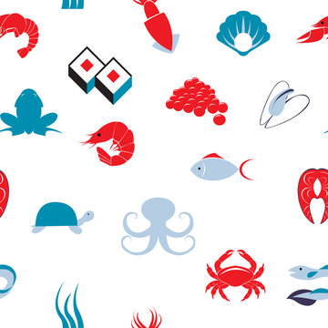 Sea food seamless pattern