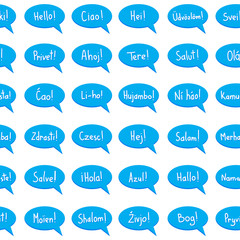 Hello in different languages. Seamless pattern.