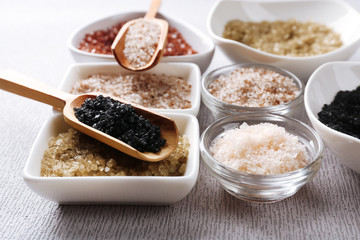 Different sea salt close up