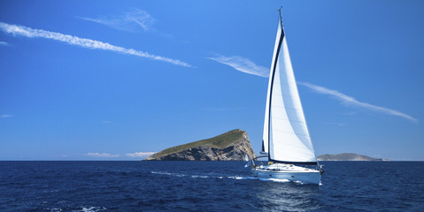 Yacht in sailing regatta. Luxury yachts.