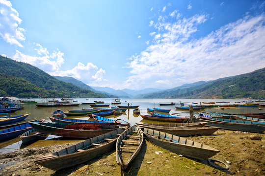 Old boats on Phewa Lake, Pokhara, Nepal