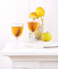 Still life with tasty apple cider and fresh apples