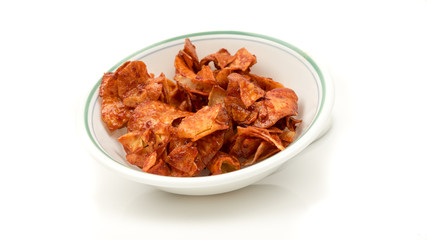 Bowl of Spicy Cassava Crisps or Kerepek Ubi Kayu Pedas