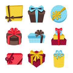 Celebration icon set of colorful gift boxes.