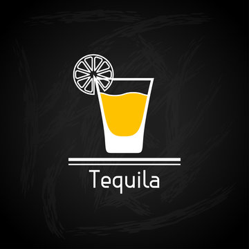 Illustration with glass of tequila for menu cover.