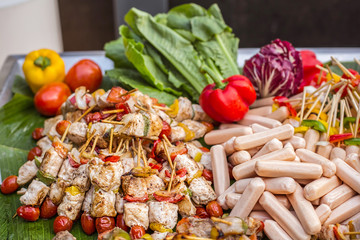 kebab with vegetables and sausages