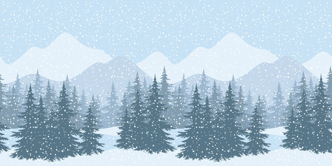 Seamless winter landscape with fir trees