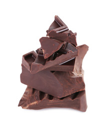 Cracked chocolate bar isolated on white