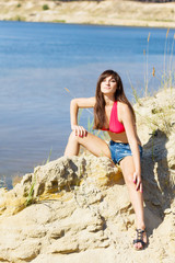 Girl in denim shorts