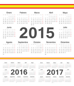 Vector spanish circle calendars 2015, 2016, 2017