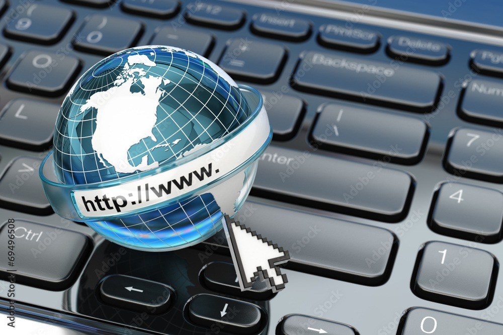 Poster Browser. Internet concept.. Earth on laptop keyboard.
