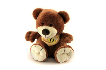Teddy bear and baby soft toy. Isolated object on white backgroun