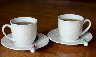 porcelain with coffee, tea