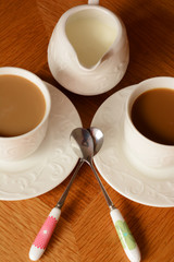 porcelain with coffee, tea