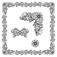 Decorative Floral Frame, Ornament (Vector). Decorative Corner