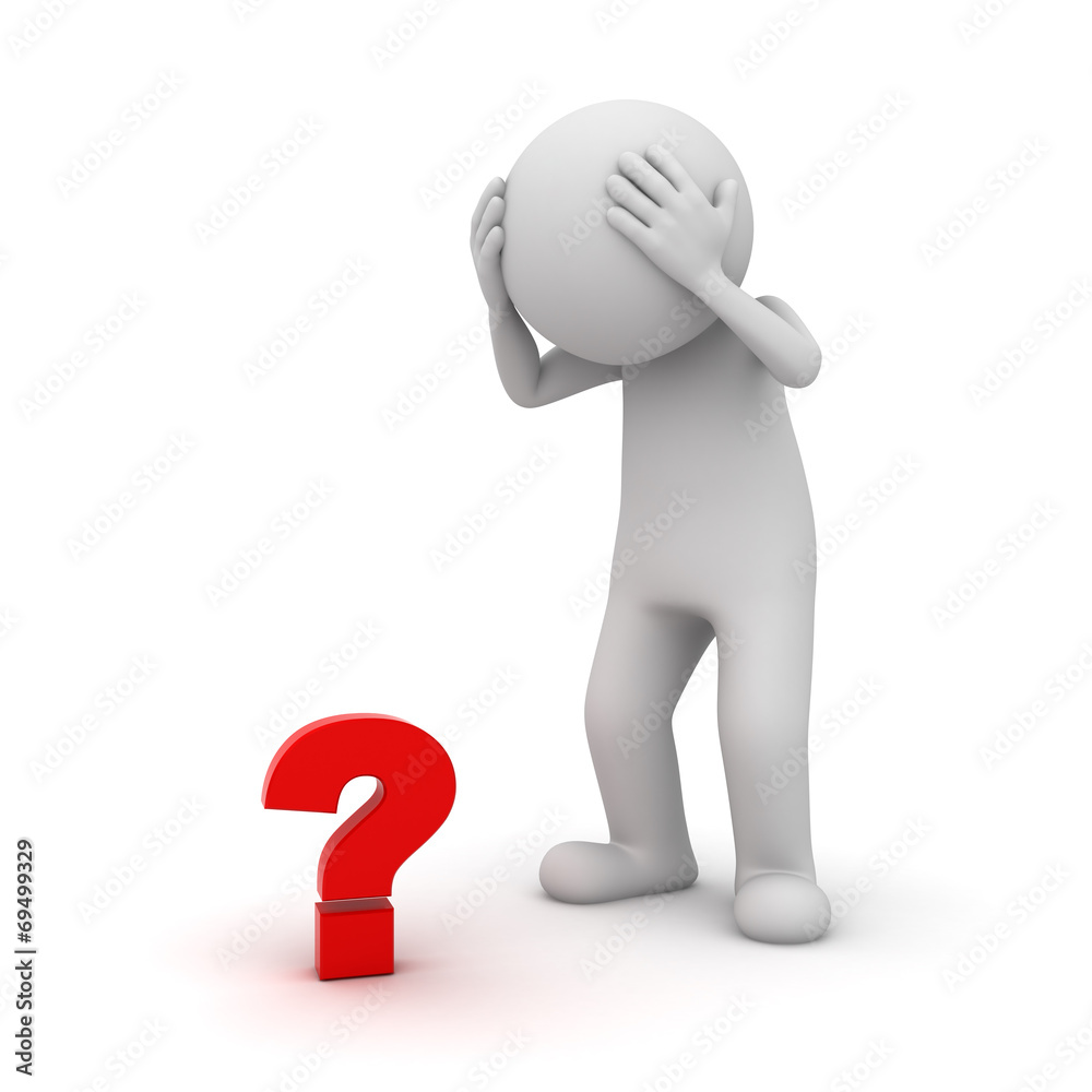 Aufkleber 3d man with red question mark isolated over white background