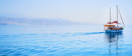 leaving a yacht in the bay of Eilat