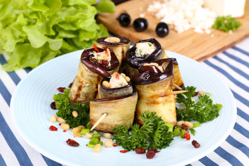 Fried aubergine with cottage cheese and parsley