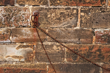 Old Stonewall Background Rusted Iron Ring and Chains