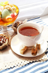 Cup of tea on table, close up