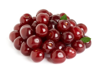 Ripe cherries with leaf