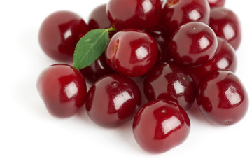Ripe cherries with leaf