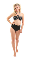 Beautiful girl with pretty smile in pinup style, isolated