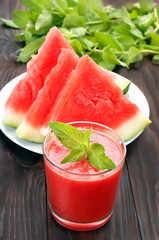 Watermelon cocktail with mint in glass and watermelon slices