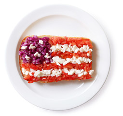 Sandwich with flag of USA Isolated on  white