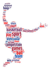 Words illustration of a basketball player over white background