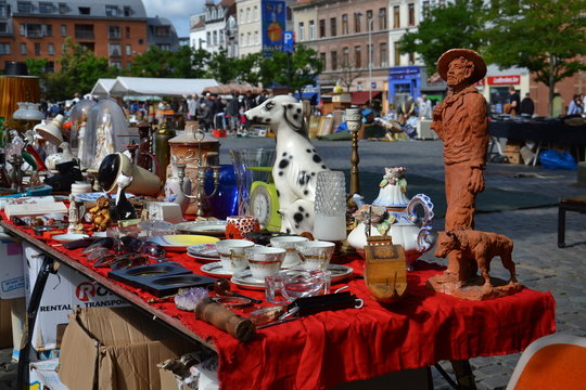 Flea market on Place du Jeu de Balle in Brussels, Belgium
