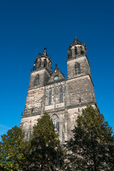 Fototapeta na wymiar Cathedral of Magdeburg at river Elbe, Germany