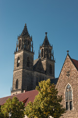 Obraz premium Cathedral of Magdeburg at river Elbe, Germany